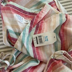 New Time and Tru Pastel Striped Tie-Waist Dress - Mint, Blush, Coral, Cream